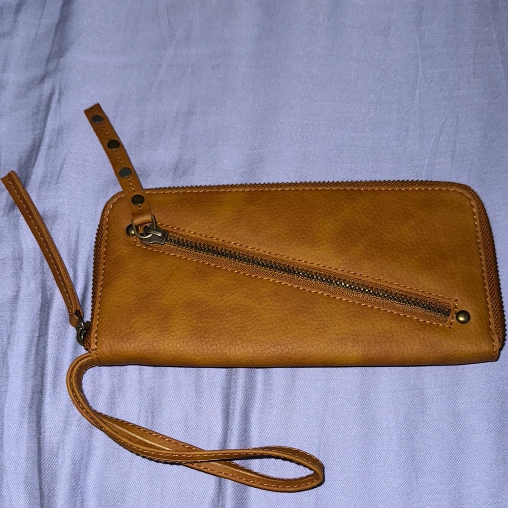 FREE PEOPLE Tan Leather Wristlet Wallet